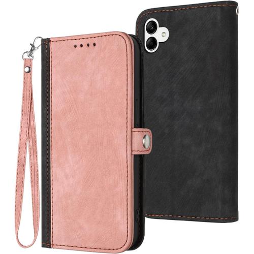 Coque En Cuir Pour Samsung Galaxy A04, Étui De Téléphone Portable Rose Pour Sm-A045f/Ds