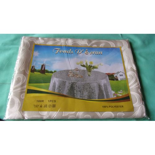 Nappe Ronde De Mariage 100% Polyester" Ivoire Dessin Genre Damassé