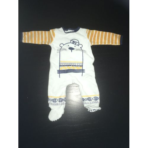 Pyjama Velour Blanc, Bleu Marine Et Jaune Boboli