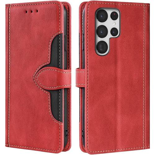 Coque Portefeuille En Cuir Pu Avec Rabat Et Emplacements Cartes Pour Samsung Galaxy S22 Ultra