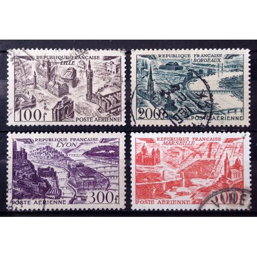 Série Vues Aériennes Grandes Villes - N° 24 25 26 27 Obl - Cote 21,50 - France Année 1949 - N26877