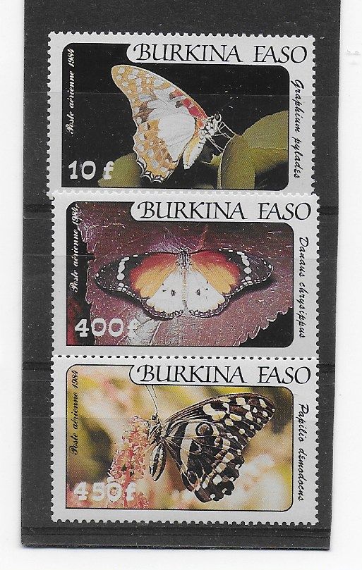 Burkina Faso Poste Aerienne 1984 : Papillons Multicolores - Série De 3 Timbres À 860 F. Neufs **