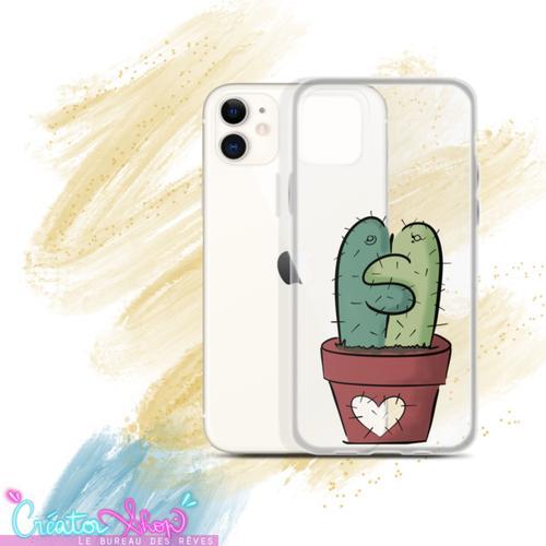 Coque Iphone 11 Cactus Love Amour Couple Coeur Cute Kawaii Nature Le Bureau Des Reves Rakuten