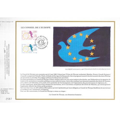 France Document Philatélique Cef N° 936 2 Timbres De Service N° 100 101le Conseil De L'europe 1er Jour Strasbourg 4/2/1989