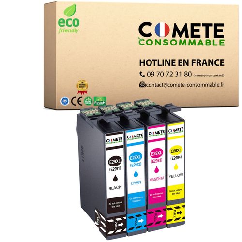 COMETE - 29XL - 4 Cartouches d'encre Compatibles avec Epson 29 XL Fraise - pour Cartouche epson XP 245 XP 235 XP 345 (1 Noir 1 Cyan 1 Magenta 1 Jaune) - COMETE CONSOMMABLE