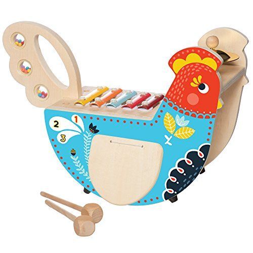Manhattan Toy Musical Chicken Wooden Instrument For Toddlers With Xylophone, Drumsticks, Cymbal Maraca