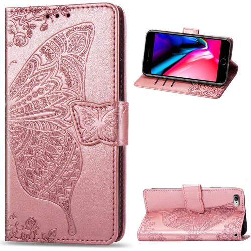 Coque Portefeuille Iphone 6/6s En Cuir Et Silicone À Rabat Magnétique, Étui Antichoc Fine Avec Motif, Or Rose