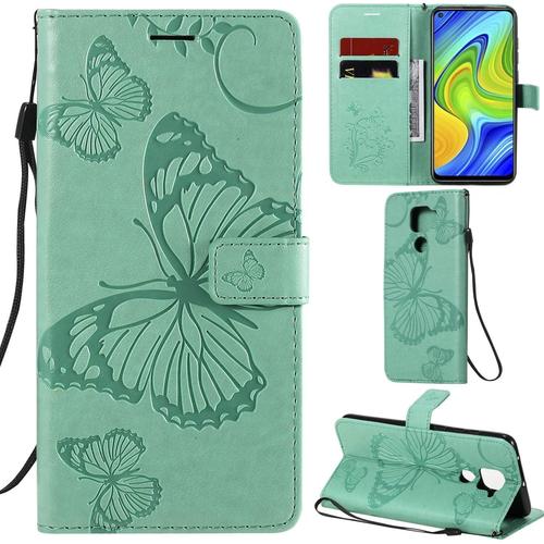 Étui En Cuir Pu 3d Papillon Pour Xiaomi Redmi 10x 5g/10x Pro 5g - Vert