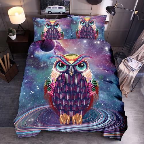 Hibou Parure De Couette De Marque:1 Housse De Couette + Taies D'oreiller 3d Imprimée Hibou Thème Parure De Lit -Pm300482