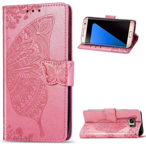 Coque Portefeuille Magnétique En Cuir Pour Samsung Galaxy S7 Edge-Rose