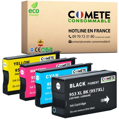 COMETE - 953XL - 4 Cartouches compatibles HP 953 XL Noir Cyan Magenta Jaune - COMETE CONSOMMABLE
