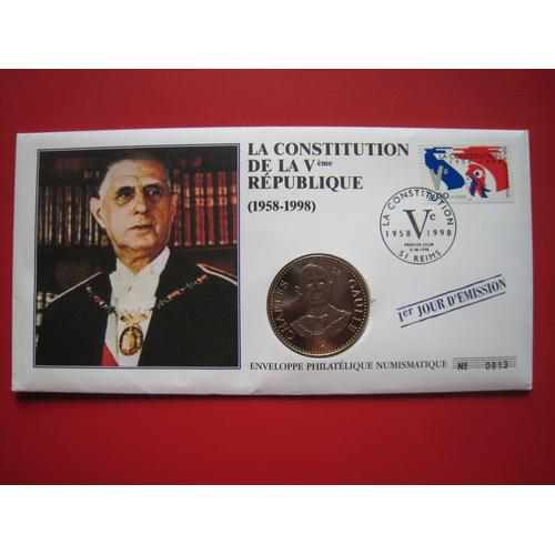 Enveloppe Philatélique Numismatique 40ème Anniversaire Vème République - Président Charles De Gaulle - 1er Jour D'émission - Numérotée - Frappe "Charles De Gaulle - Ve République"