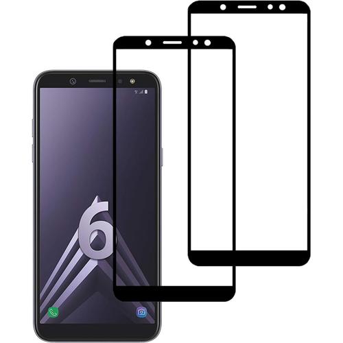 Verre Trempé Protection Écran Pour Samsung Galaxy A6 2018, 2 Pièces, Couverture Complète, Bord À Bord, Noir.