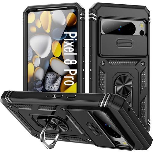 Coque Pixel 8 Pro,Antichoc Support Protection Housse Avec Lentille Coulissante Couverture Étui Pour Google Pixel 8 Pro 5g Noir