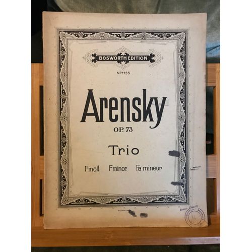 Arensky Trio En Fa Mineur Opus 73 Partition Piano Violon Violoncelle Bosworth