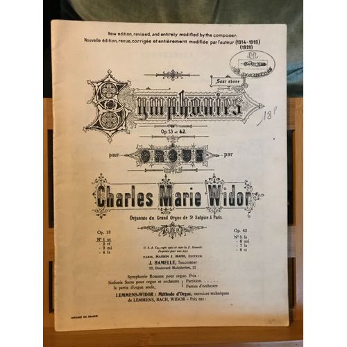Charles Marie Widor Symphonie Pour Grand Orgue Opus 13 N°1 Partition Hamelle