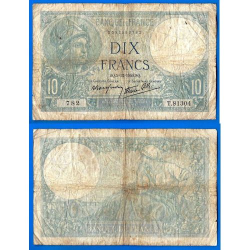 France 10 Francs 1940 Minerve 5 Decembre Serie T Billet Frcs Frs Frc