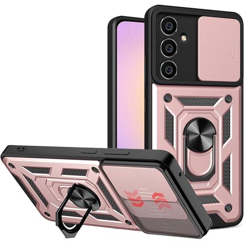 Coque Samsung Galaxy A35 5g Avec Cache Webcam & Support Annulaire, Anti-Chute Housse Pour Voiture Magnétique, Or Rose