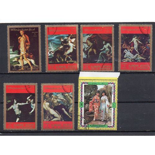 Ajman- Lot De 6 Timbres Oblitérés- Tableaux Divers Et 1 Timbre Oblitéré Costumes