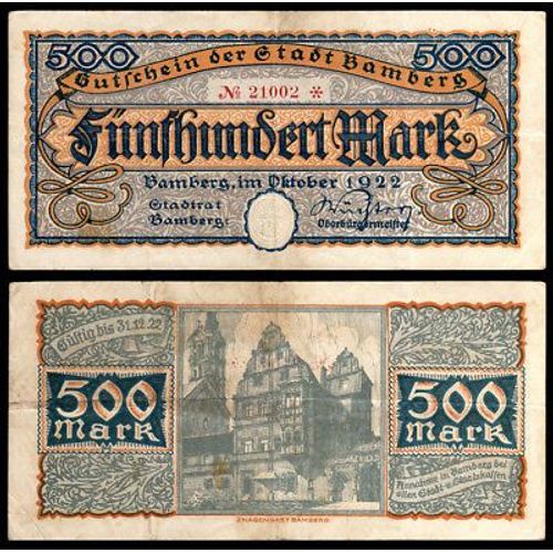 Billet Allemagne Bamberg 500 Mark - 1922