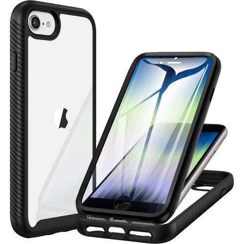 Coque Antichoc Pour Iphone Se 2022/Se 2020/8/7/6/6s Avec Protection Écran Intégrale, Étui Double Face Transparent - Noir