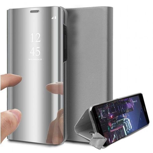 Housse Etui Coque Portefeuille Clear View Pour Xiaomi Redmi Note 8t + Verre Trempe - Argent