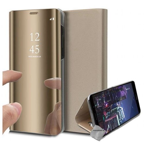 Housse Etui Coque Portefeuille Clear View Pour Xiaomi Redmi Note 8t + Verre Trempe - Or