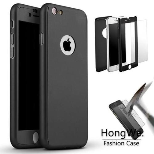 Hongwe.® Coque Intégrale Iphone 8 Noir + Verre Trempé