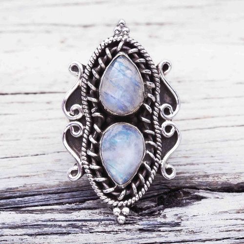 Bagues Boho Vintage Tibétain En Argent Et Pierre De Lune Pour Femmes, Bijoux De Filles, Cadeau De Mariage, Jz367