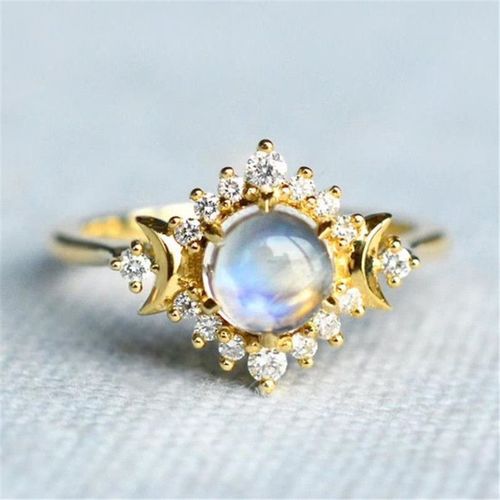 Zcomprend-Bague Ronde En Pierre De Lune Sur La Lune Pour Femmes Et Filles, Bijoux De Fête De Mariage, Cadeau De Mode, Jz438