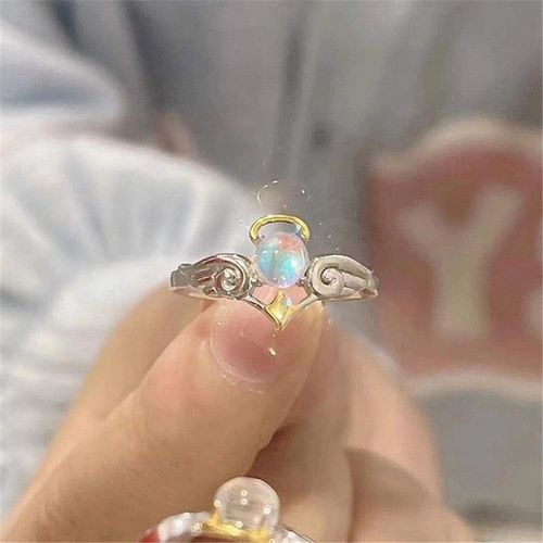 Bague Opale En Zircon Pour Filles, Anneau Ouvert Irrégulier, Étoile Pierre De Lune Vintage Géométrique Y2k, Esthétique, Tendance Coréenne, Bijoux Pour Filles Jz586