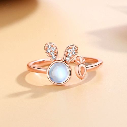 Bague En Pierre De Lune Lapin Mignon, Bijoux Pour Femmes, Accessoires De Fête Élégants, Cadeau Jz325