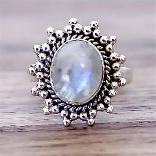 Bague Ouverte Tendance En Pierre De Lune Incrustée De Style Vintage Pour Femmes Et Filles, Cadeau De Fête D'anniversaire De Personnalité Féminine, Jz029