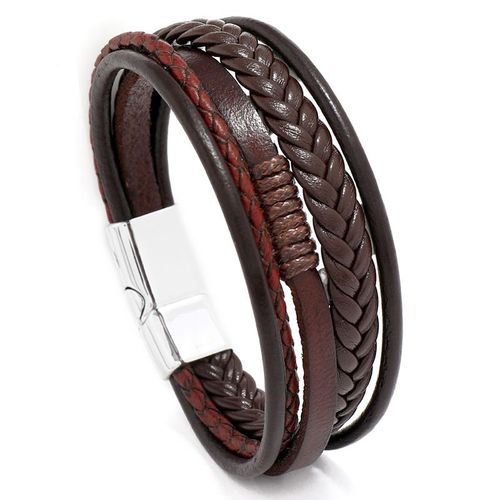 Bracelets En Cuir Marron Multicouches Pour Hommes Et Femmes, Bijoux En Acier Inoxydable, Corde Tressée, Tendance, E418