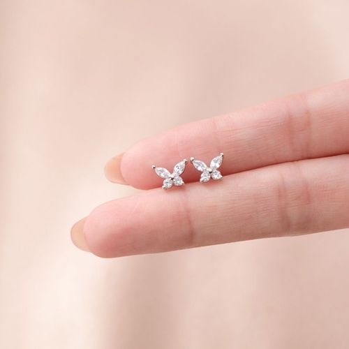 Boucles D'oreilles Papillon Piercing En Argent Sterling 925 Pur, Zircon Transparent, Pour Femmes, Filles, Fête De Mariage, Accessoires Bijoux B441