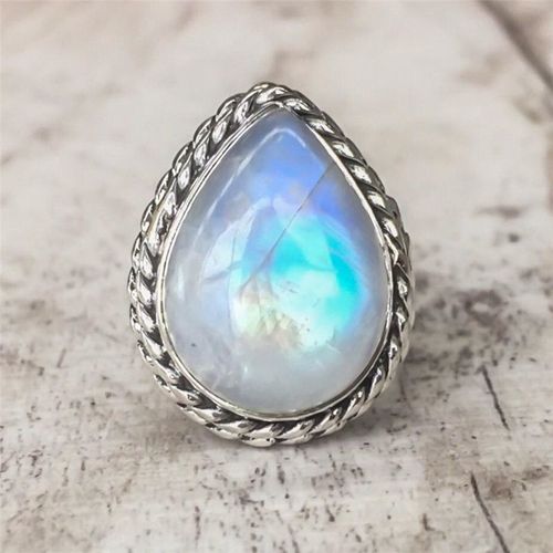 Bagues Boho Vintage Tibétain En Argent Et Pierre De Lune, Motif Floral, Ovale, Pour Femmes Et Filles, Bijoux Cadeau De Mariage, Jz410
