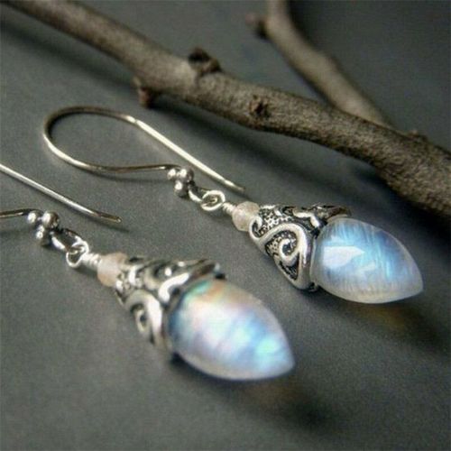 Boucles D'oreilles Gothiques Tibétaines En Argent, Vintage, Pierre De Lune, Géométrique, Pour Femmes, Bol, Ixde Mariage, Punk, Bijoux, Pendientes Eh1445