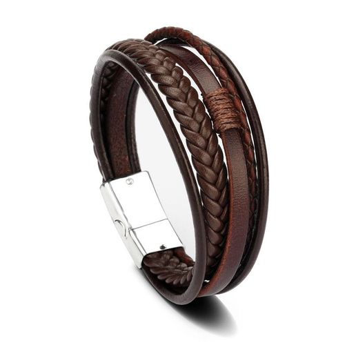 Bracelet Magnétique En Acier Inoxydable Pour Hommes, Accessoire De Bijouterie, En Cuir Véritable Tressé, Punk Rock, Noir, E168