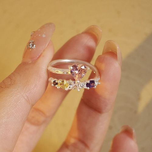 Kpop-Bague Ouverte Coeur D'amour En Cristal Rose Pour Femme, Mariage Bff, Luxe, Vintage, Grunge, Esthétique, Bijoux, Y2k, Accessoire, Jz744