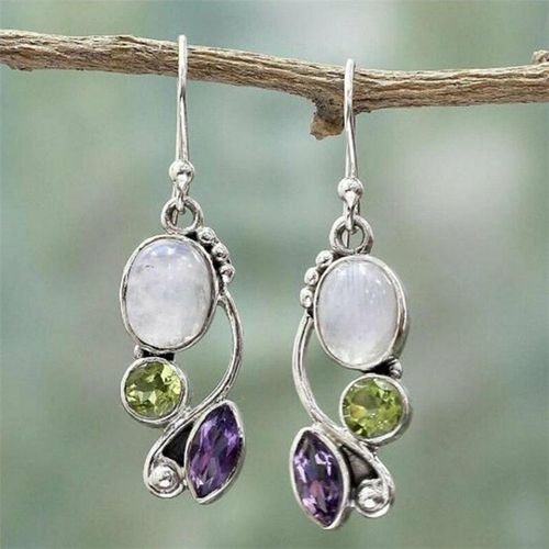 Boucles D'oreilles Gothiques Tibétaines En Argent, Vintage, Pierre De Lune, Géométrique, Pour Femmes, Bol, Ixde Mariage, Punk, Bijoux, Pendientes Eh1445