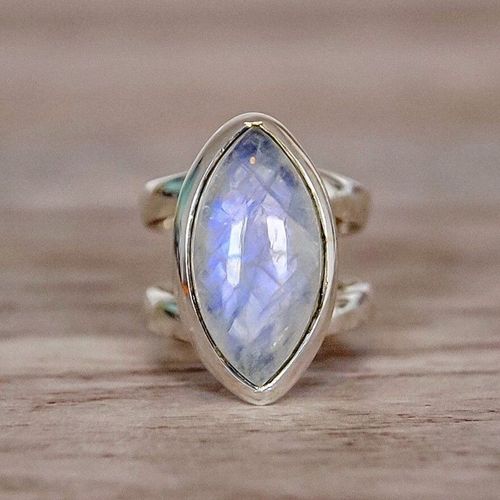 Bague En Pierre De Lune Incrustée De Style Vintage Pour Femmes Et Filles, Anneau Tendance Ovale Ouvert, Cadeau De Fête D'anniversaire De Personnalité Féminine, Jz033