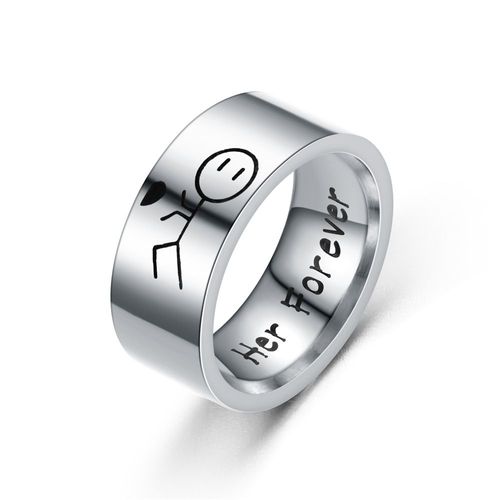 Bague De Couple En Titane Et Acier Gravé, Bijou De Fiançailles, Cadeau De Mariage, À La Mode, Simple, De Dessin Animé, Jz688