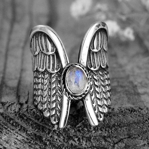 Bague En Pierre De Lune Incrustée De Style Vintage Pour Femmes Et Filles, Anneau Tendance Ovale Ouvert, Cadeau De Fête D'anniversaire De Personnalité Féminine, Jz033