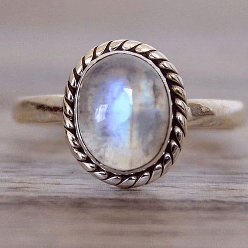 Bague En Pierre De Lune Incrustée De Style Vintage Pour Femmes Et Filles, Anneau Tendance Ovale Ouvert, Cadeau De Fête D'anniversaire De Personnalité Féminine, Jz033