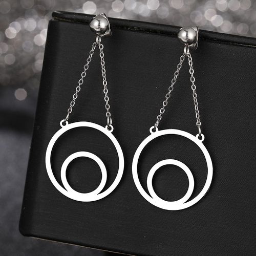 Boucles D'oreilles En Acier Inoxydable Pour Femmes, Double Rond Simple, Pendentif Pompon, Bijoux À La Mode Coréenne, Cadeaux De Fête, Tendance, Nouveau, 2022