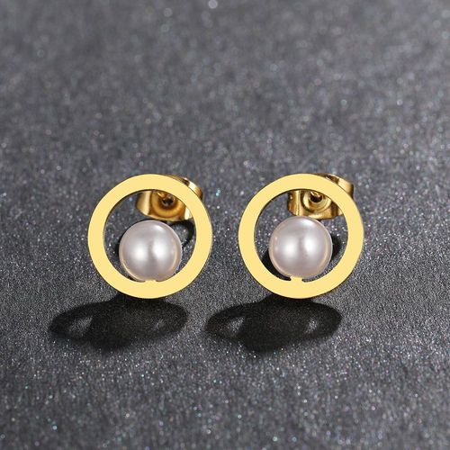 Boucles D'oreilles En Acier Inoxydable Pour Femmes, Bijoux Délicats, Petit Charme Rond, Goujon De Perle De Mode, Fête De Luxe, Cadeau Insolite Pour Fille