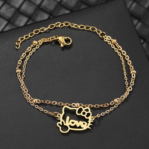 Bracelets En Acier Inoxydable Anime Pour Femme, Pendentif Tête De Chaton Creux, Breloques Jocharms, Perle Multicouche, Bijoux Cadeaux De Fête
