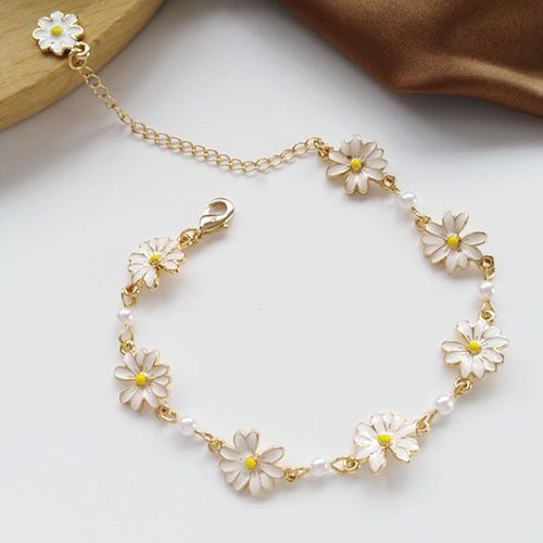 Bracelets En Tournesol Blanc Doux Pour Femmes, Perle De Personnalité Minimaliste En Métal, Bijoux Avec Chrysanthème, Accessoires