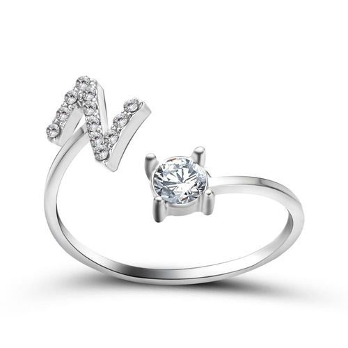 Bague En Alliage De Couleur Argent Pour Femmes, Nouvelle Mode, Strass Ronds, Mosaïque, 26 Lettres Irrégulières, Ouverture Réglable, Bijoux À La Mode