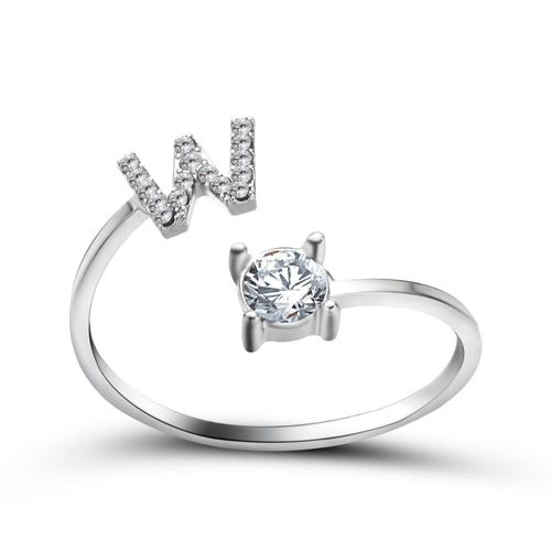 Bague En Alliage De Couleur Argent Pour Femmes, Nouvelle Mode, Strass Ronds, Mosaïque, 26 Lettres Irrégulières, Ouverture Réglable, Bijoux À La Mode